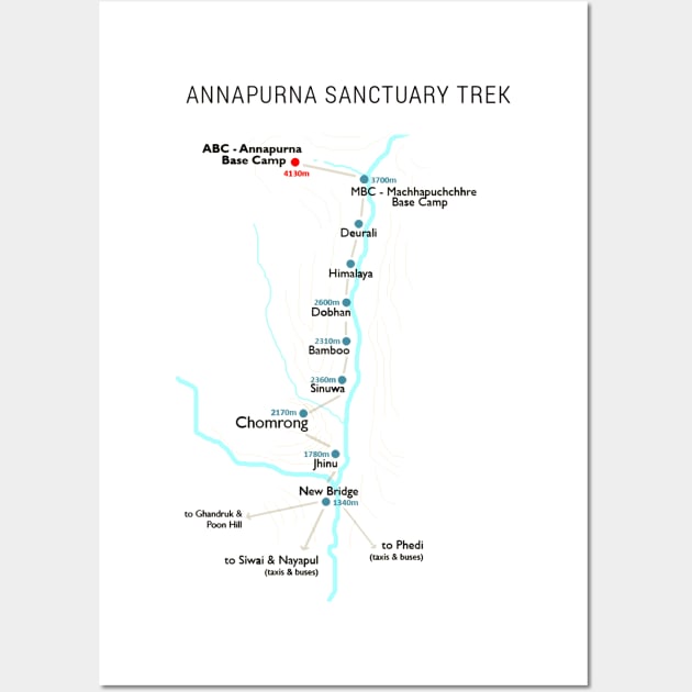 Annapurna Base Camp Trek Map Wall Art by vivalarevolucio